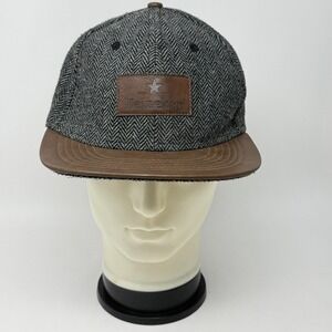 Heineken Official Herringbone Tweed Faux Leather Flat Bill Baseball Hat Cap Adj